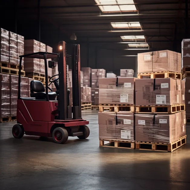 Cardboard boxes in a warehouse forklift pallet truck a f7a416dd-073f-4e5e-8f37-0b12ecd9bd2b