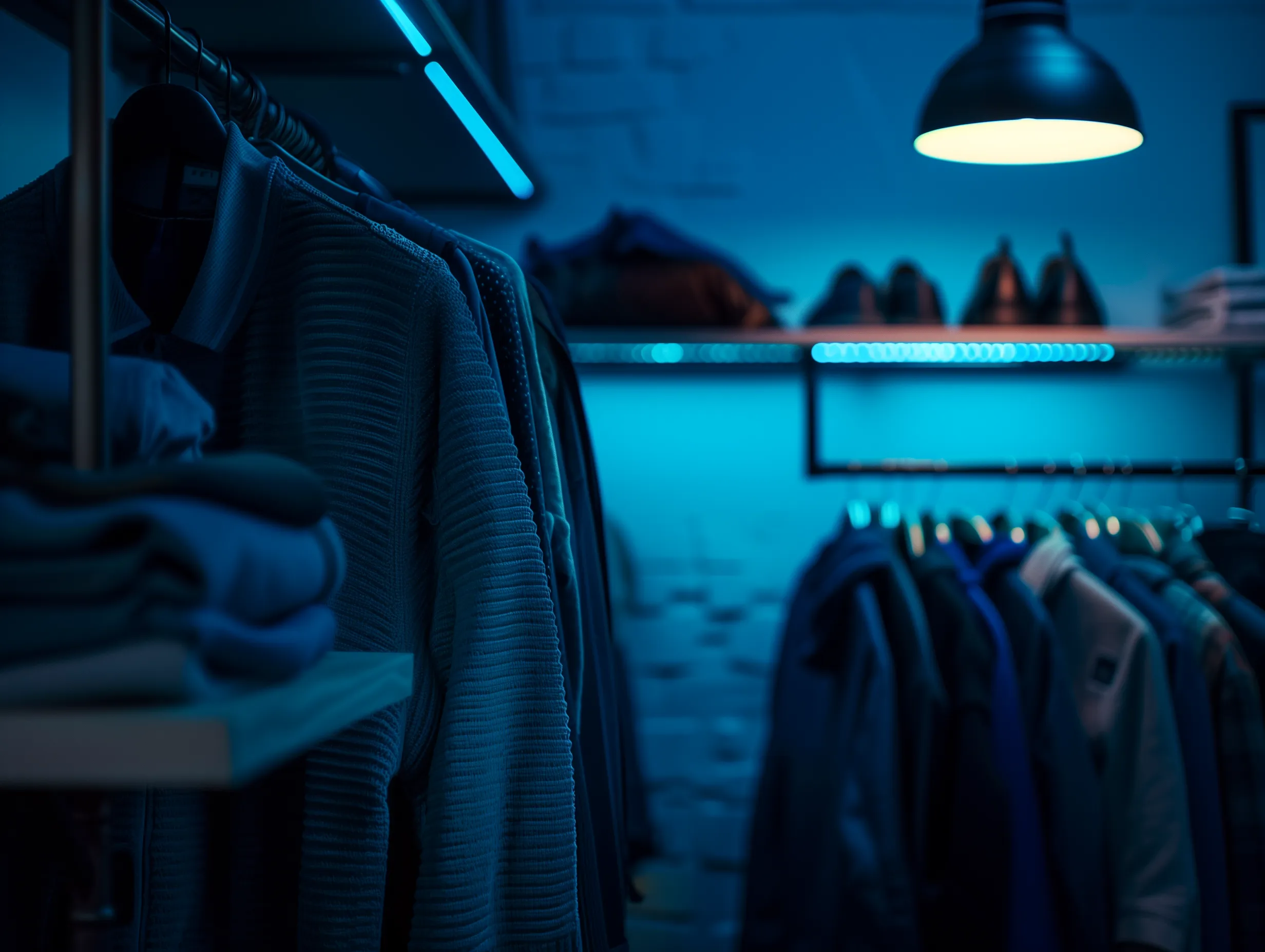 room with clothes aesthetic casual close-up. dark blue ed20c4dd-6424-4b11-a9e4-c7c05d5aafdd